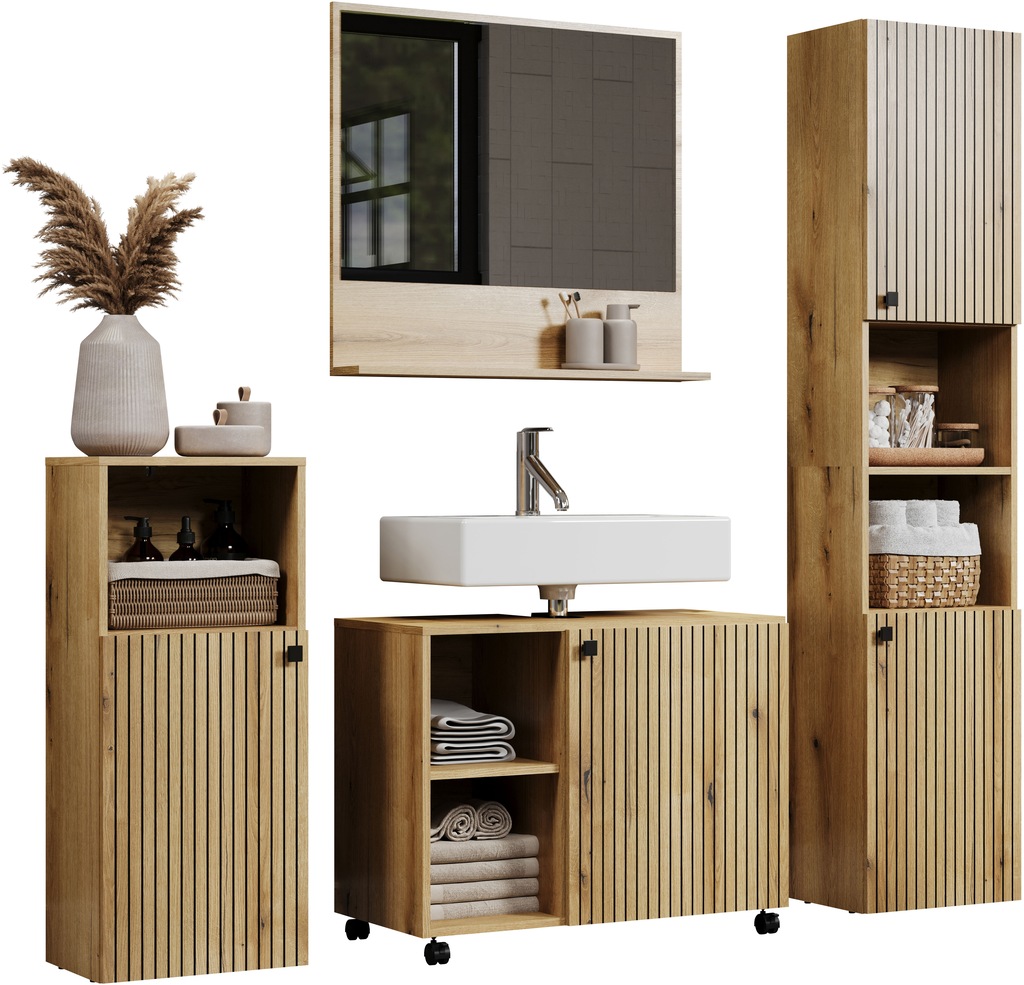 welltime Badmöbel-Set "Amrum Waschbeckenunterschrank Spiegel Hochschrank Ba günstig online kaufen