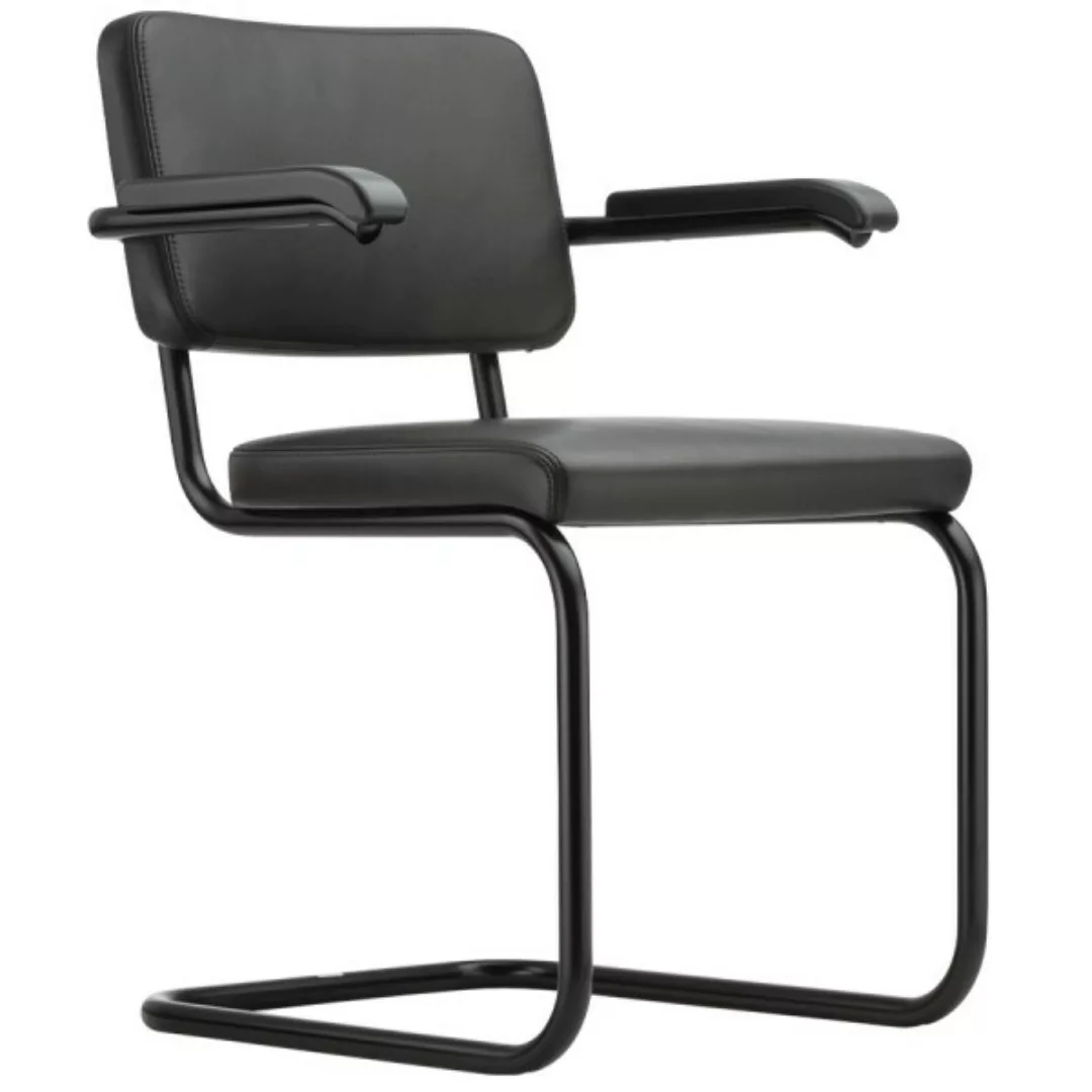 THONET Stahlrohr-Freischwinger S 64 PV | Polstersitz Nappa Naturleder schwa günstig online kaufen