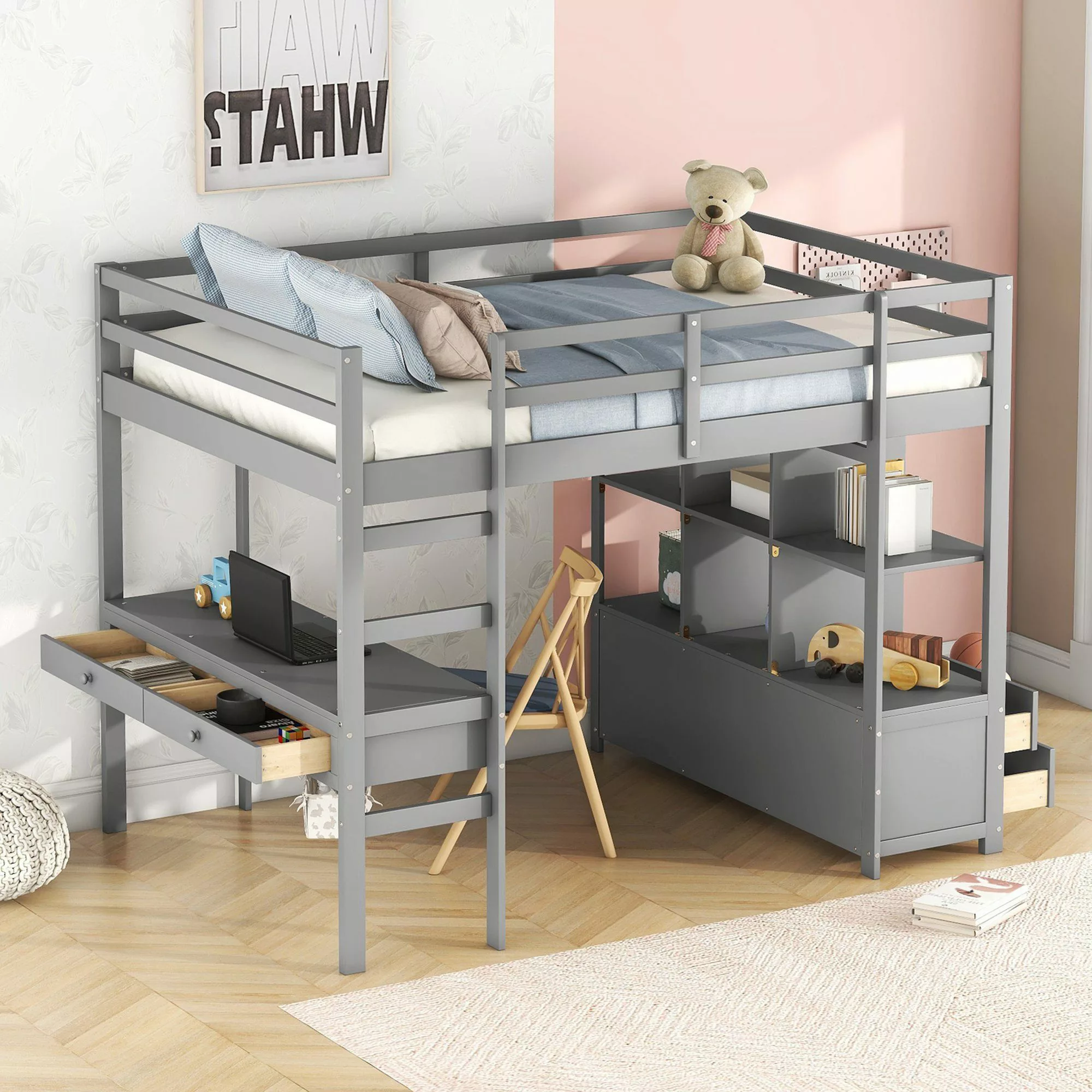 Merax Hochbett mit Schreibtisch und Regal günstig online kaufen