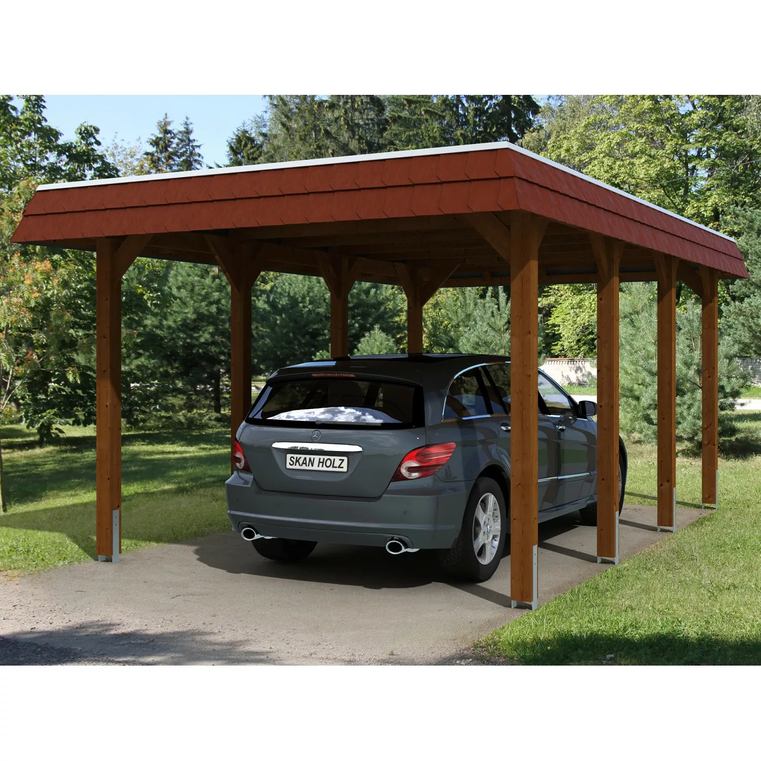 Skan Holz Einzelcarport Holz Nussbaum 345 cm x 589 cm günstig online kaufen