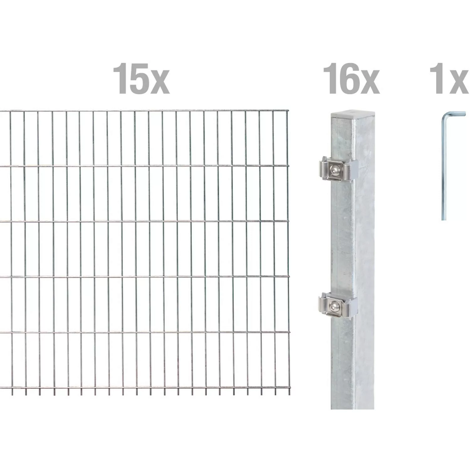 Metallzaun Grund-Set Doppelstabmatte feuerverzinkt 15 x 2 m x 1,6 m günstig online kaufen
