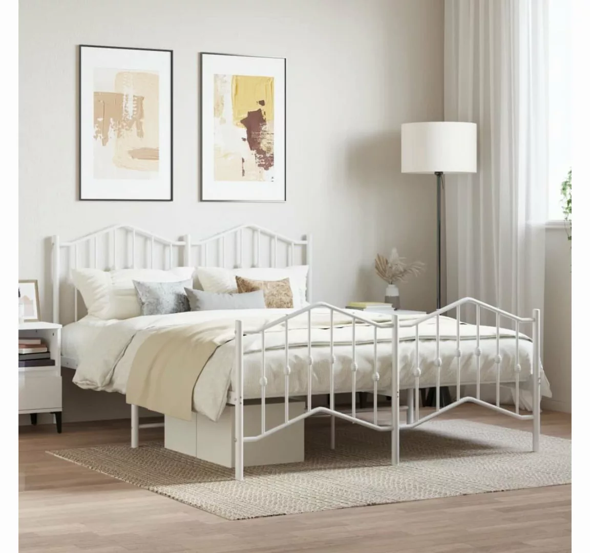 furnicato Bett Bettgestell mit Kopf- und Fußteil Metall Weiß 140x190 cm günstig online kaufen