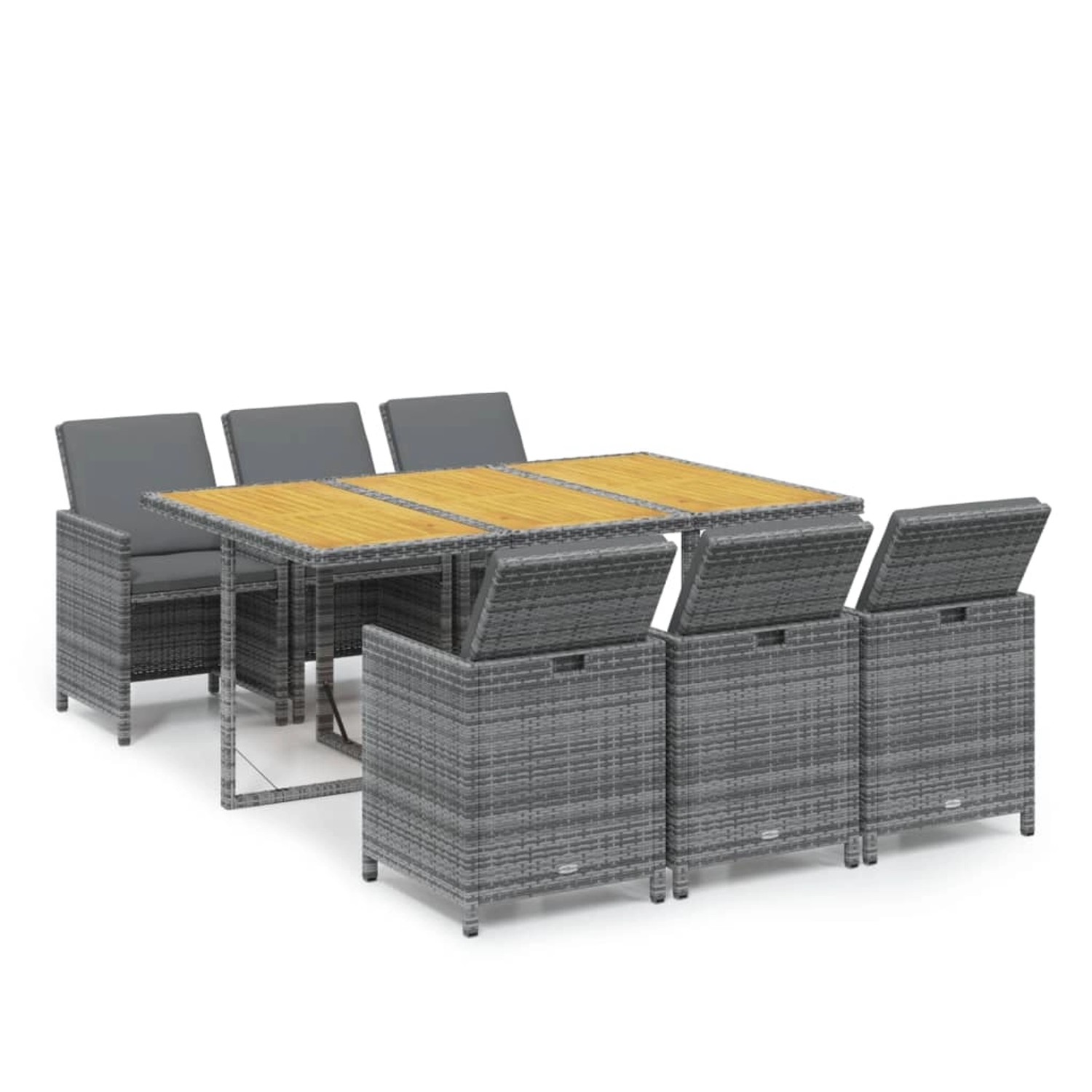 vidaXL 7-Tlg Garten-Essgruppe mit Kissen Poly Rattan Grau 3095551 günstig online kaufen
