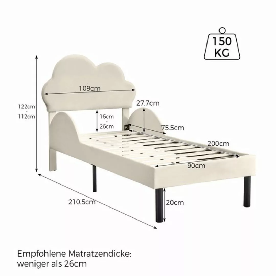 Celya Polsterbett Samt 90x200cm Soft-Polsterbett mit Wolkenkopfteil, geschw günstig online kaufen