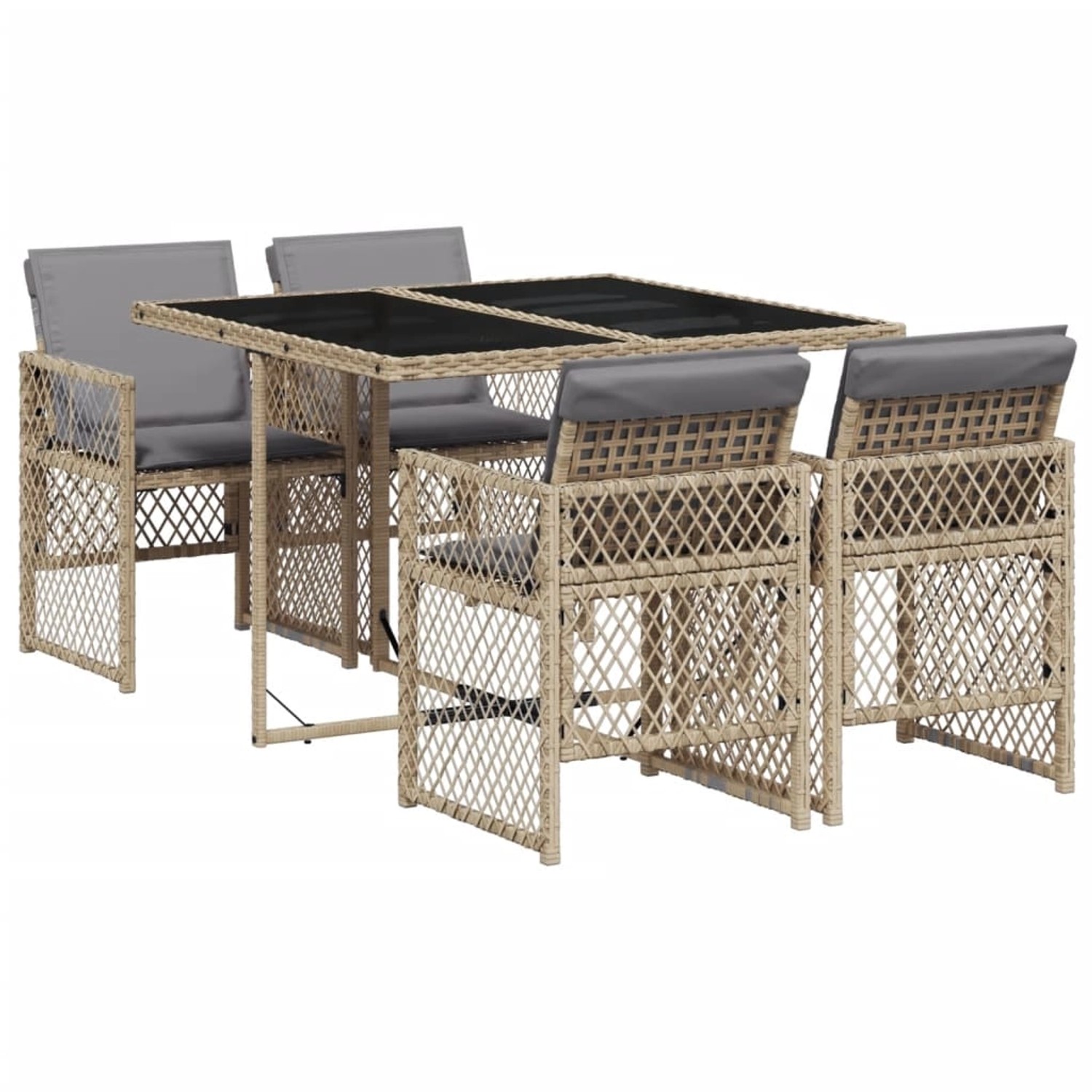 vidaXL 5-Tlg Garten-Essgruppe mit Kissen Beige Poly Rattan 3210720 günstig online kaufen