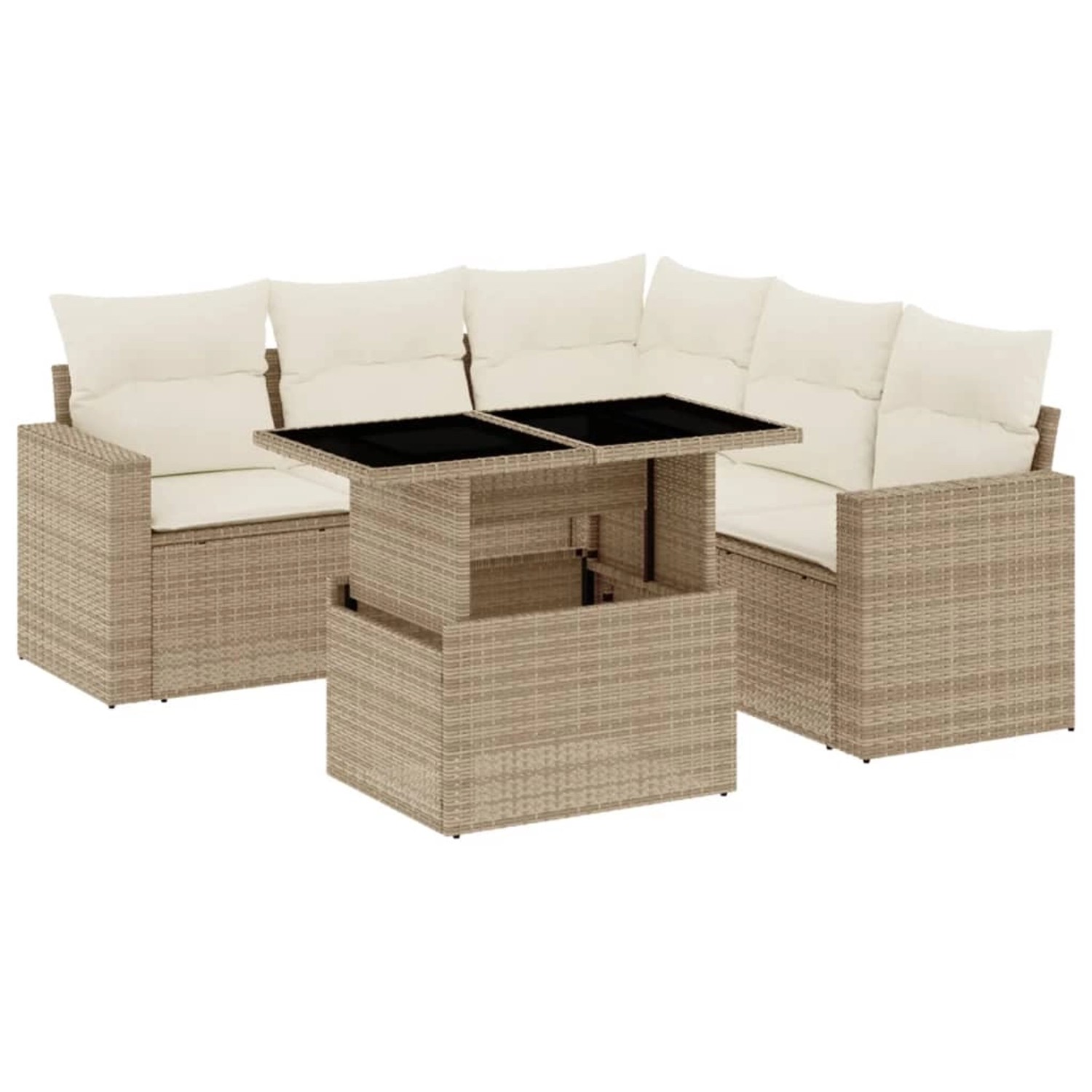 vidaXL 6-Tlg Garten-Sofagarnitur mit Kissen Beige Poly Rattan 3267268 günstig online kaufen