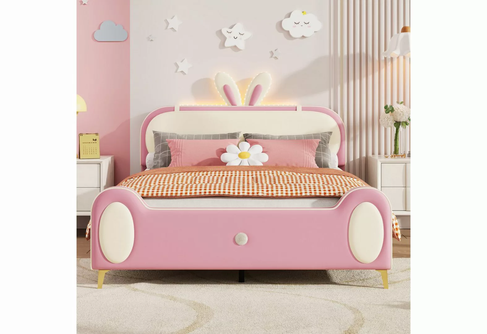 MC Star Prinzessinbett Polsterbett, Doppelbett, Kinderbett, Kaninchen Kopft günstig online kaufen