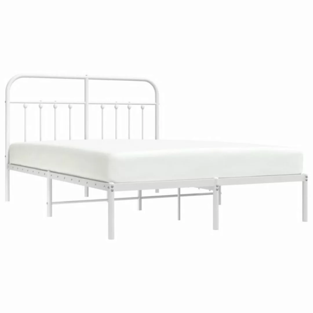 vidaXL Bett Bettgestell mit Kopfteil Metall Weiß 140x200 cm günstig online kaufen