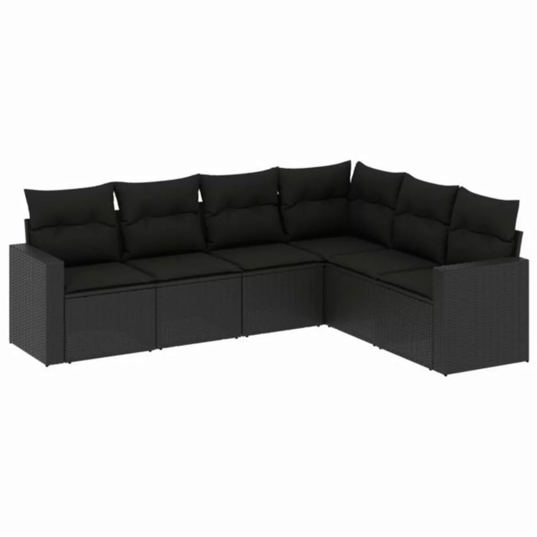 vidaXL Loungesofa 6-tlg. Garten-Sofagarnitur mit Kissen Schwarz Poly Rattan günstig online kaufen