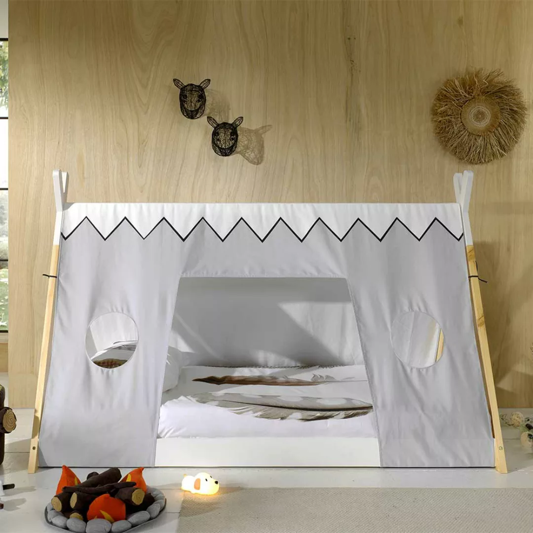 Kinderzimmerbett Zelt in Weiß Hellgrau Kieferfarben günstig online kaufen