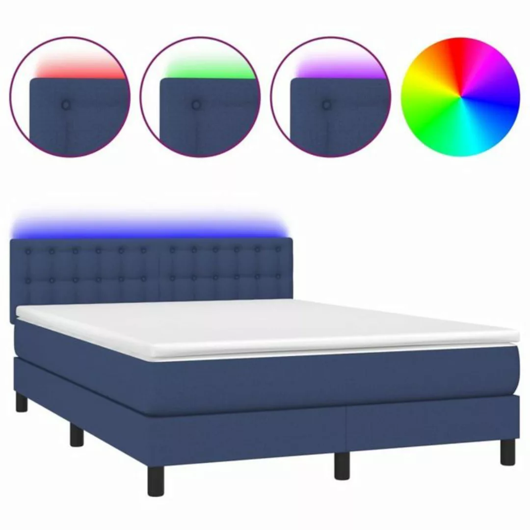 vidaXL Boxspringbett Boxspringbett mit Matratze LED Blau 140x200 cm Stoff B günstig online kaufen