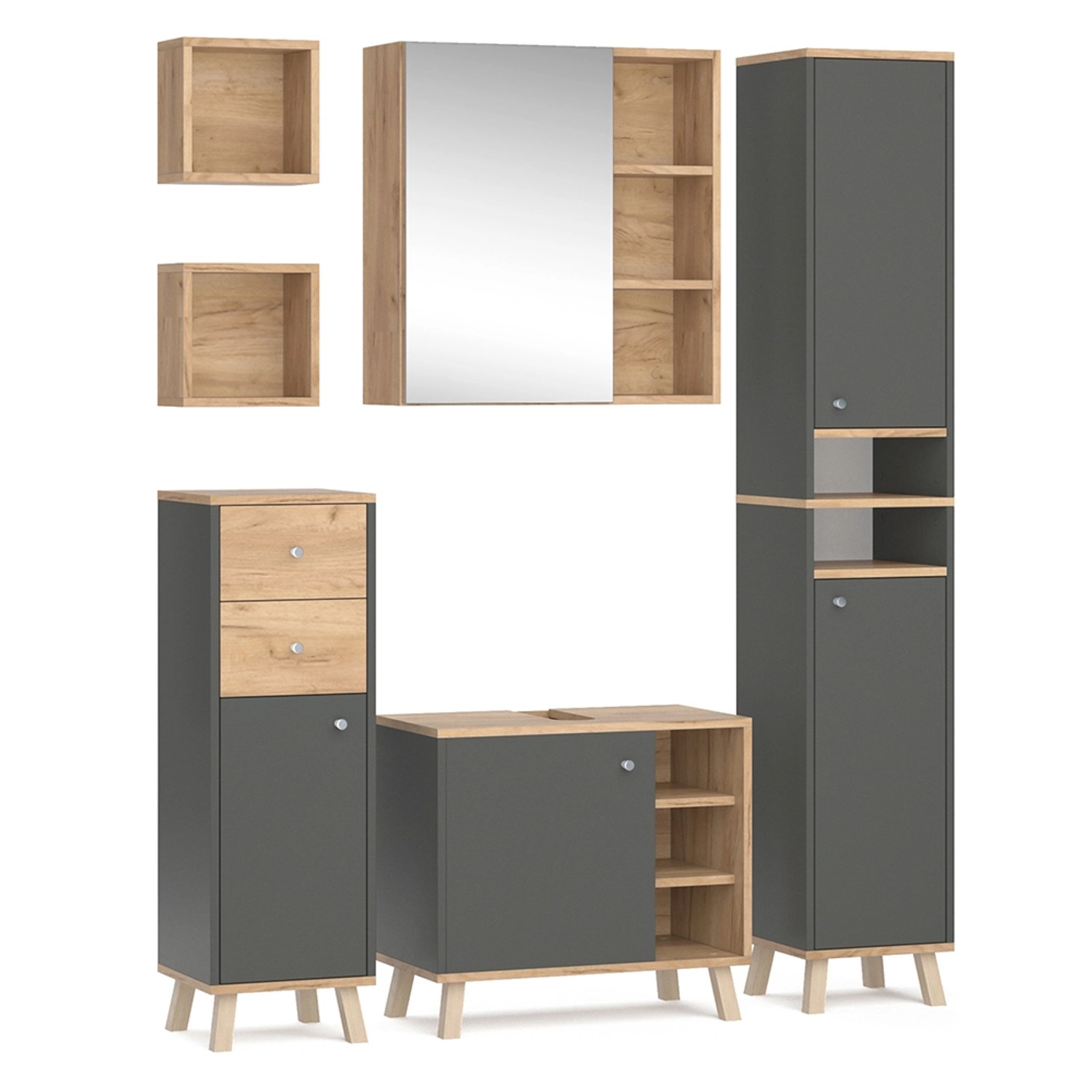Vicco Badmöbel-Set Senyo, Anthrazit/Goldkraft Eiche, 5 günstig online kaufen