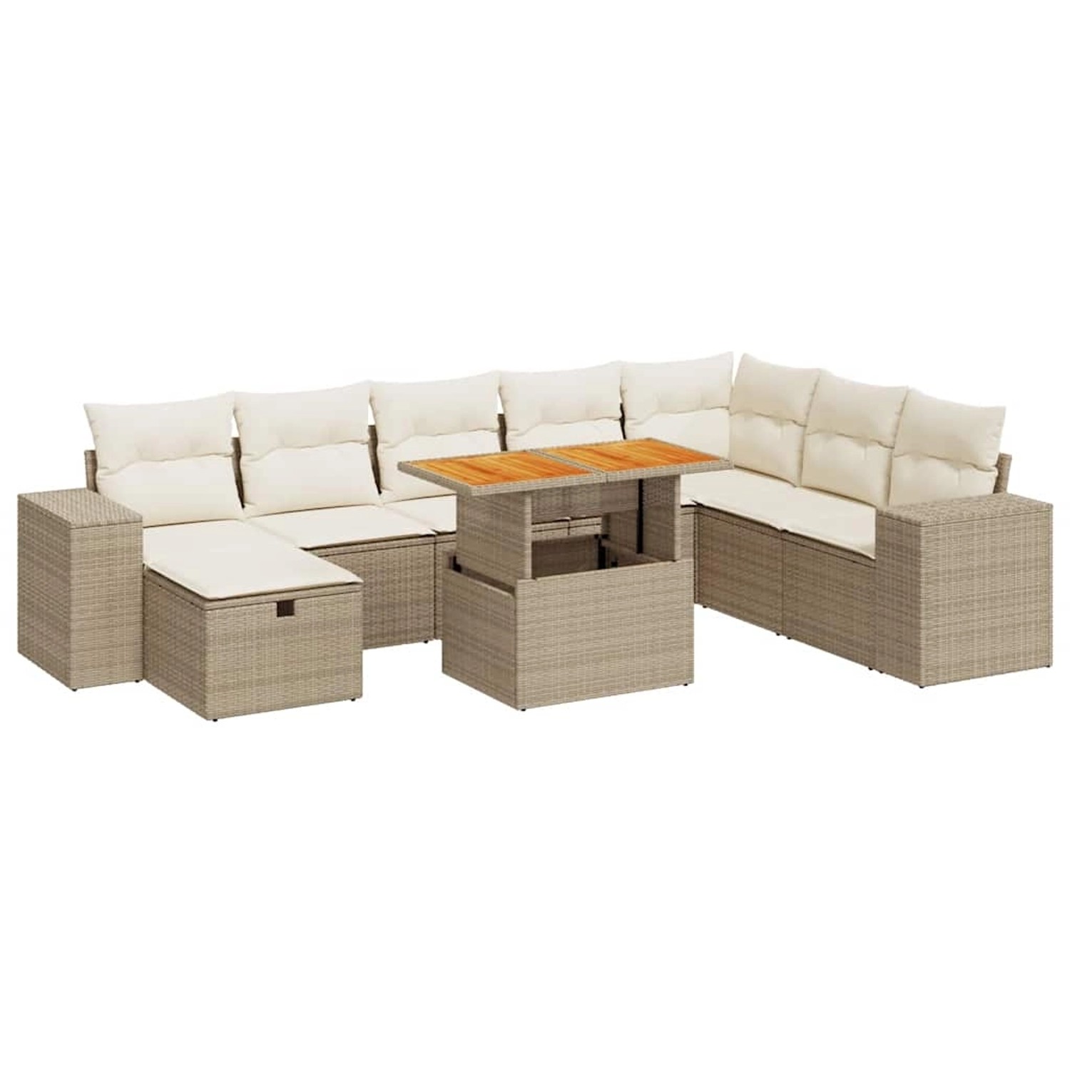 vidaXL 9-Tlg Garten-Sofagarnitur mit Kissen Beige Poly Rattan Akazie 332810 günstig online kaufen