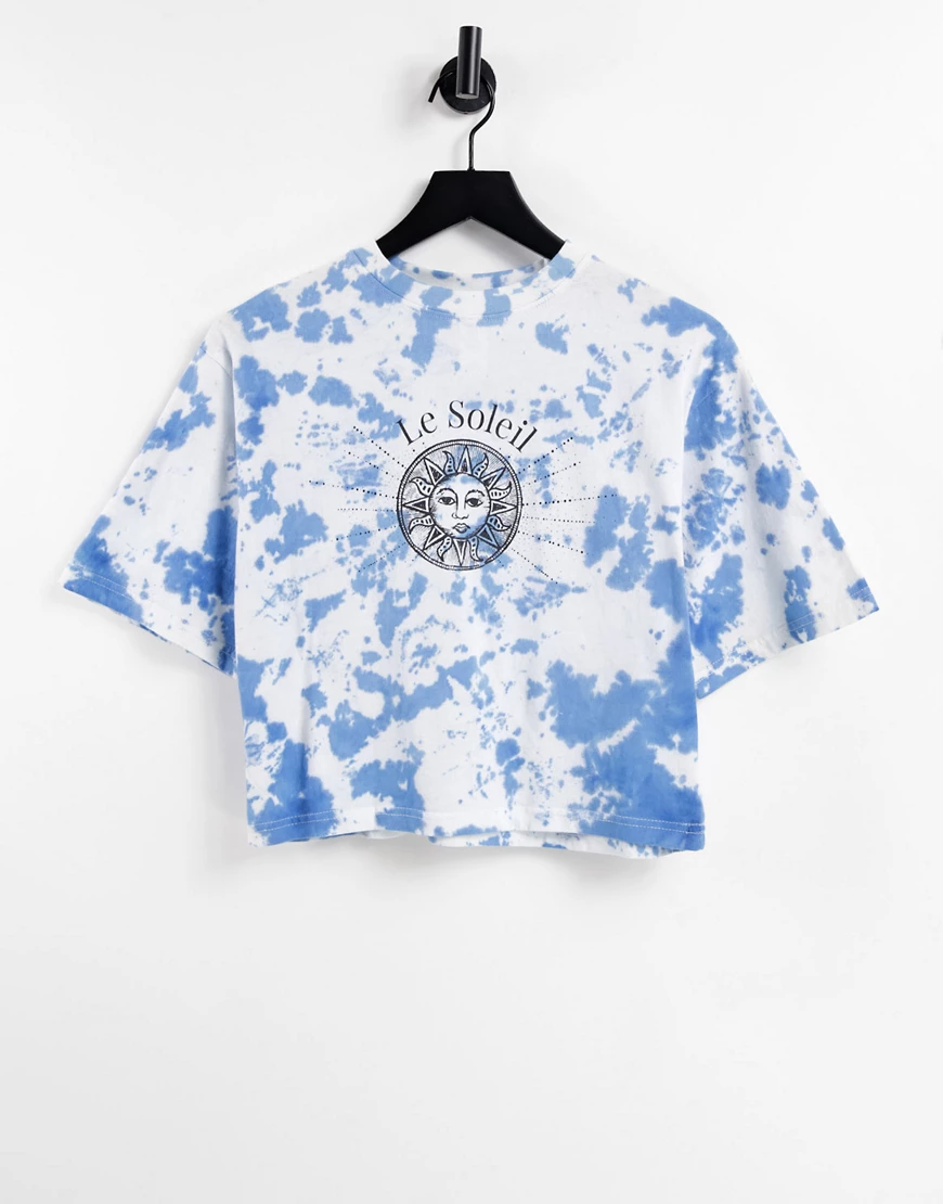 Violet Romance – T-Shirt mit Batikmuster und Grafikdruck-Blau günstig online kaufen