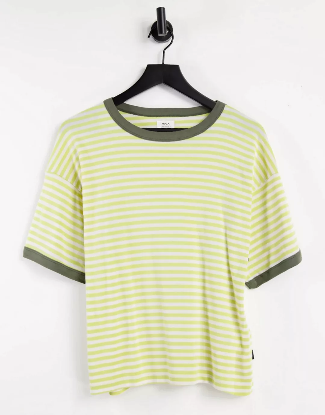 RVCA – No Regard – Oversize-T-Shirt in Gelb gestreift-Mehrfarbig günstig online kaufen