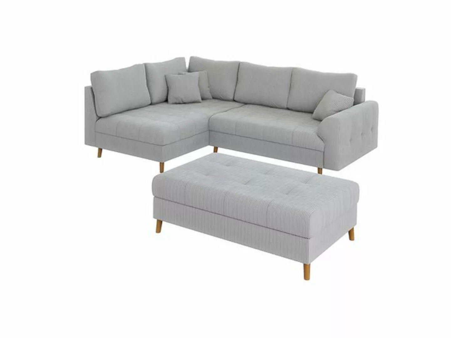 S-Style Möbel Ecksofa und Hocker Zara mit Schlaffunktion und Braun Holzfüße günstig online kaufen