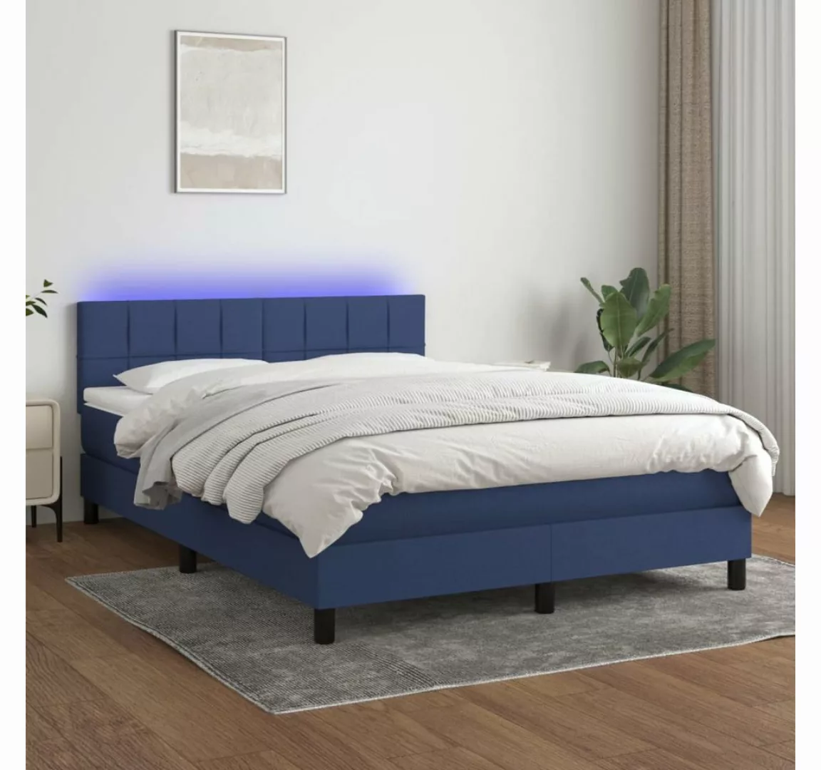 vidaXL Boxspringbett Boxspringbett mit Matratze LED Blau 140x200 cm Stoff B günstig online kaufen