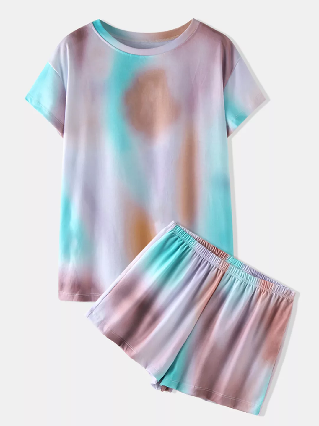 Damen Tie Dye Loungewear Set Dradient Kurzarm-Softies mit O-Ausschnitt und günstig online kaufen