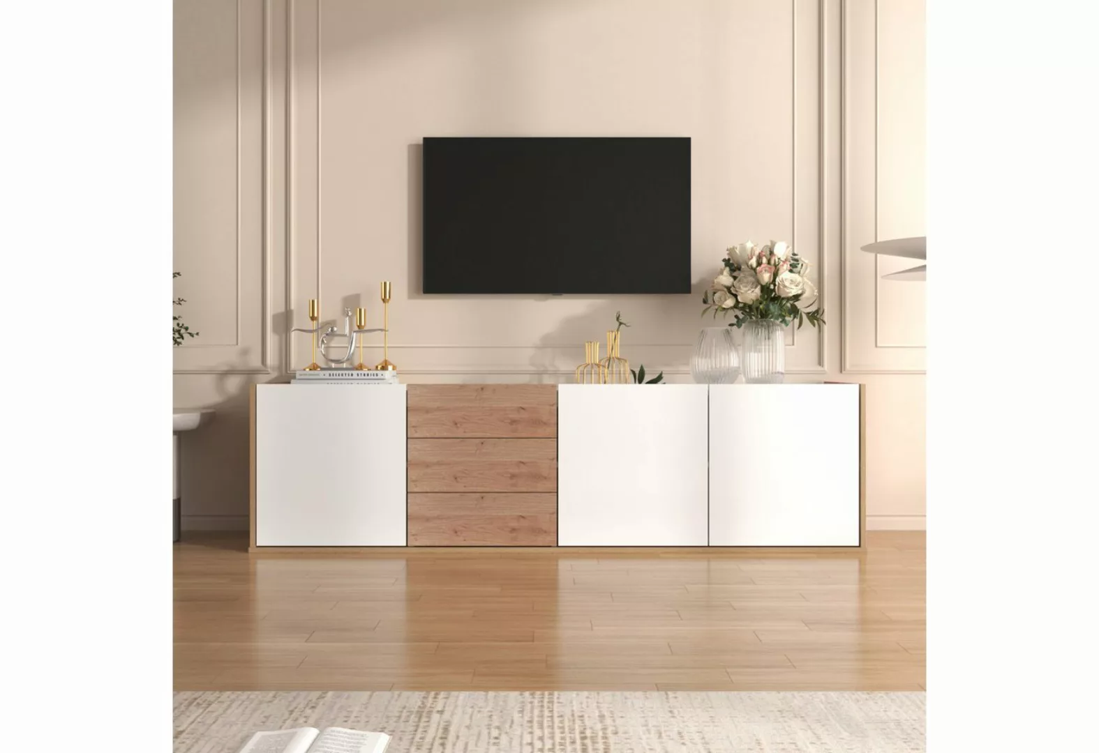 liebtech TV-Schrank TV-Möbel, niedriges Paneel in Weiß und Holzfarben (die günstig online kaufen