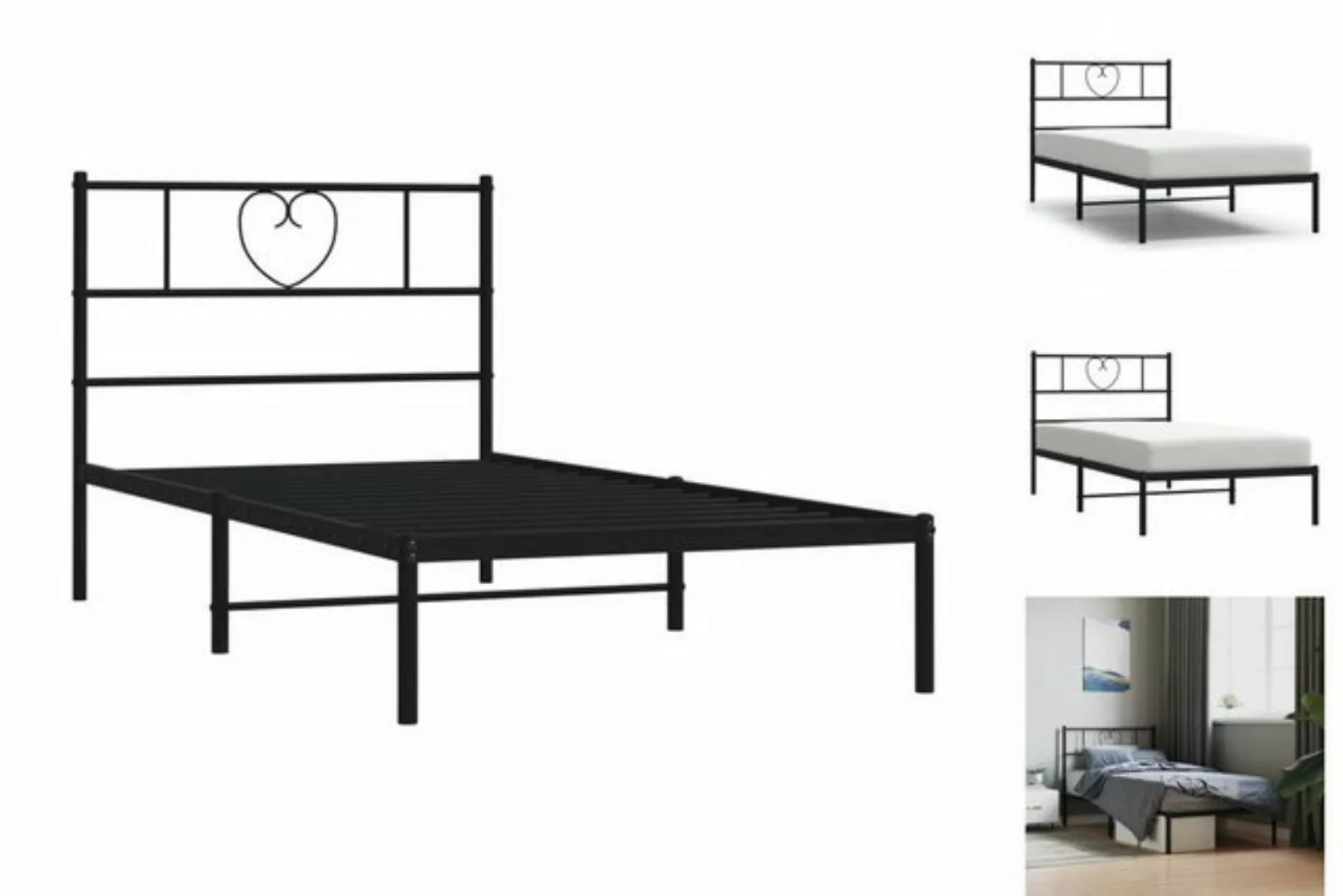 vidaXL Bettgestell Bettrahmen mit Kopfteil Metall Schwarz 75x190 cm Bett Be günstig online kaufen