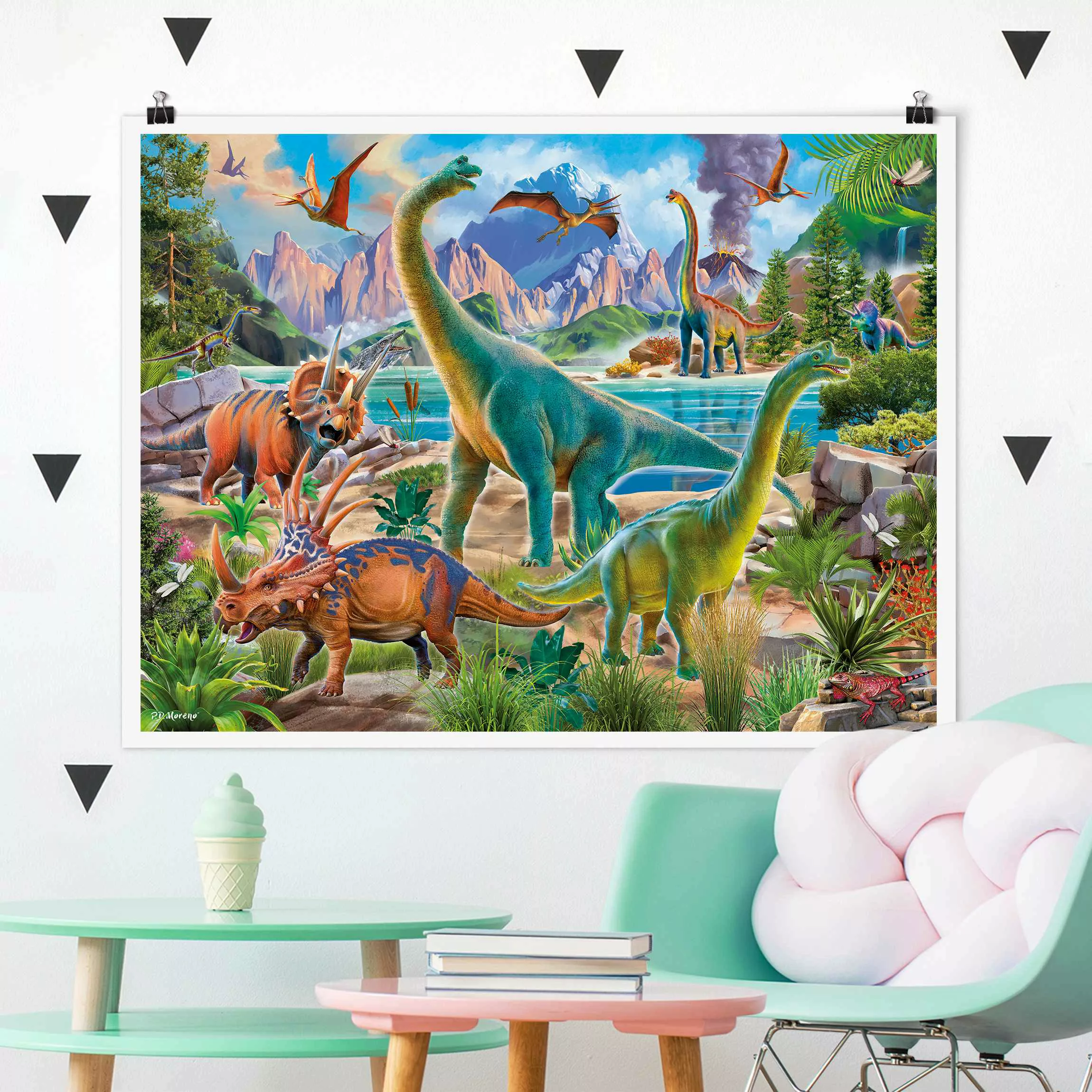 Poster Brachiosaurus und Tricaterops günstig online kaufen