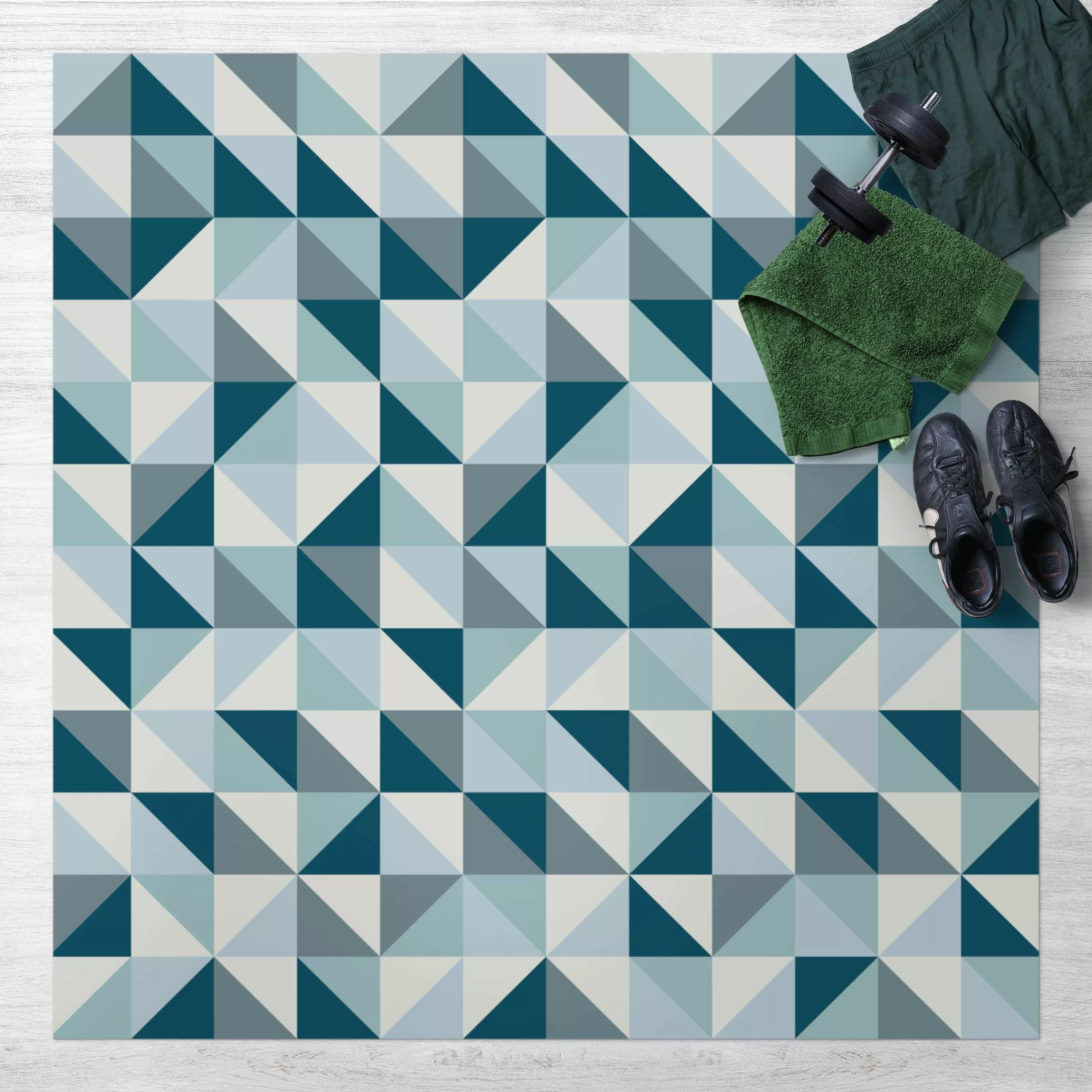 Vinyl-Teppich Blaues Dreieck Muster günstig online kaufen