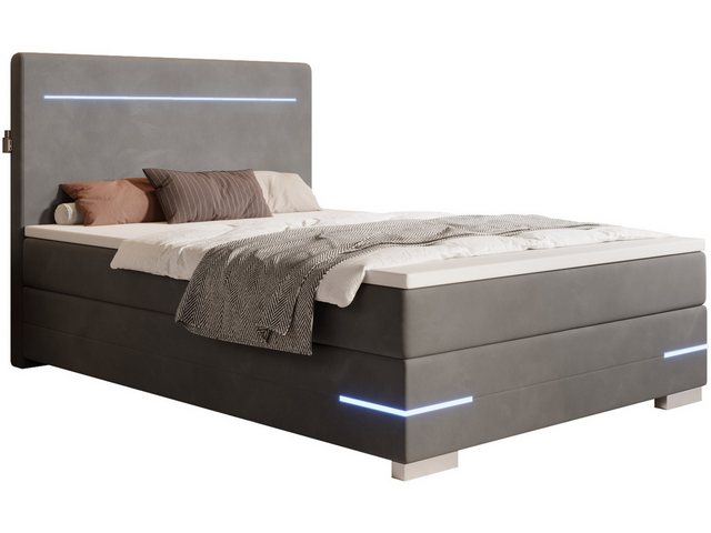 wonello Boxspringbett Portland, Samt Bett mit LED-Beleuchtung, 2x USB-Ansch günstig online kaufen