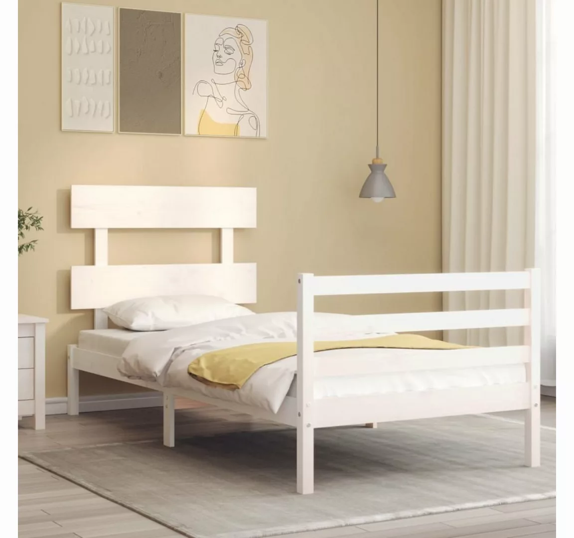 vidaXL Bett Massivholzbett mit Kopfteil Weiß 90x200 cm günstig online kaufen