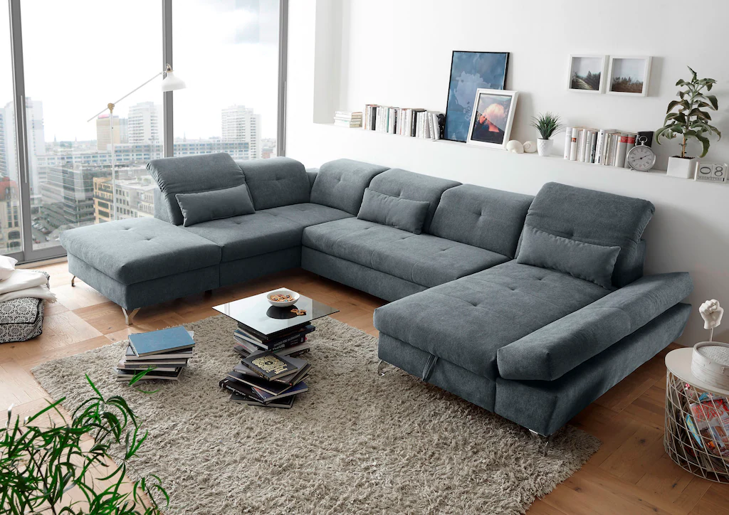 ED EXCITING DESIGN Wohnlandschaft "Melfi U-Form mit Bettfunktion, Bettkaste günstig online kaufen