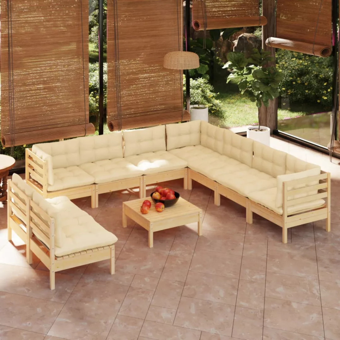 10-tlg. Garten-lounge-set Mit Creme Kissen Massivholz Kiefer günstig online kaufen