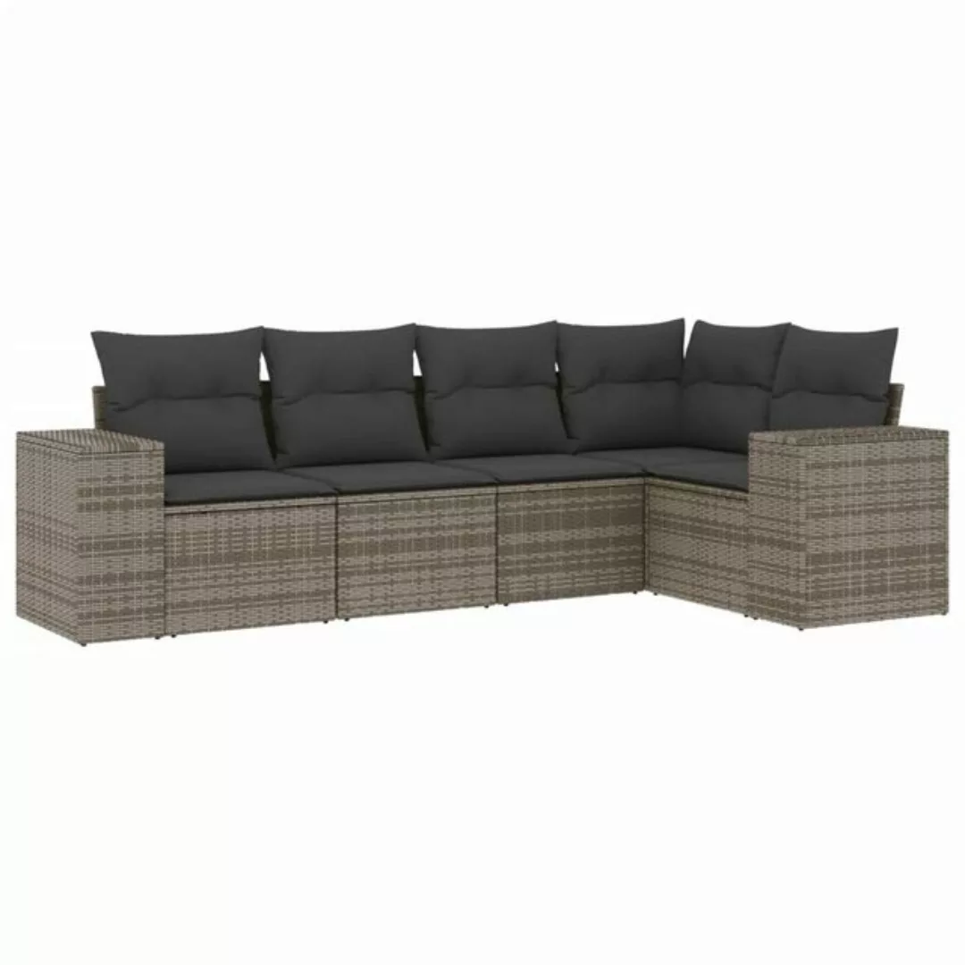 vidaXL Loungesofa 5-tlg. Garten-Sofagarnitur mit Kissen Grau Poly Rattan, 1 günstig online kaufen