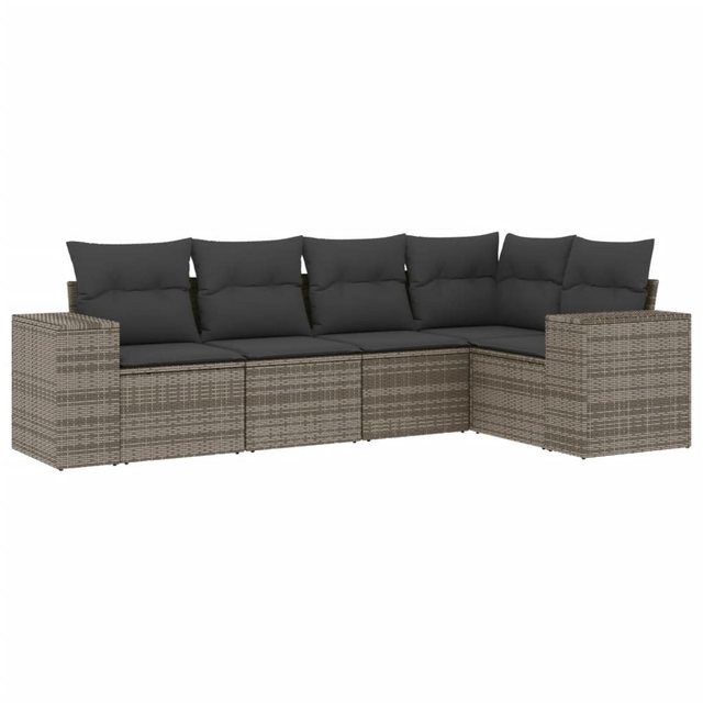 vidaXL Sofaelement 5-tlg. Garten-Sofagarnitur mit Kissen Grau Poly Rattan ( günstig online kaufen