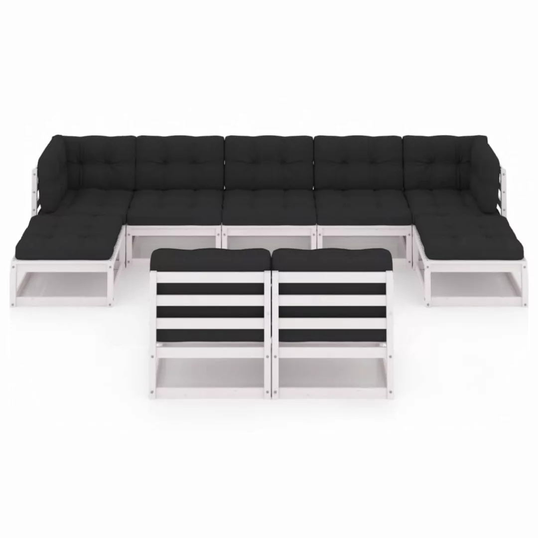 9-tlg. Garten-lounge-set Mit Kissen Weiß Kiefer Massivholz günstig online kaufen