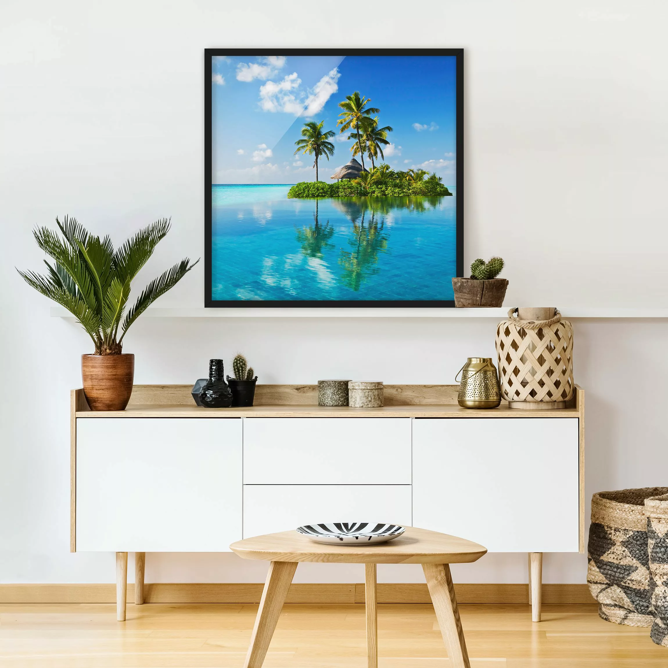Bild mit Rahmen Strand - Quadrat Tropisches Paradies günstig online kaufen