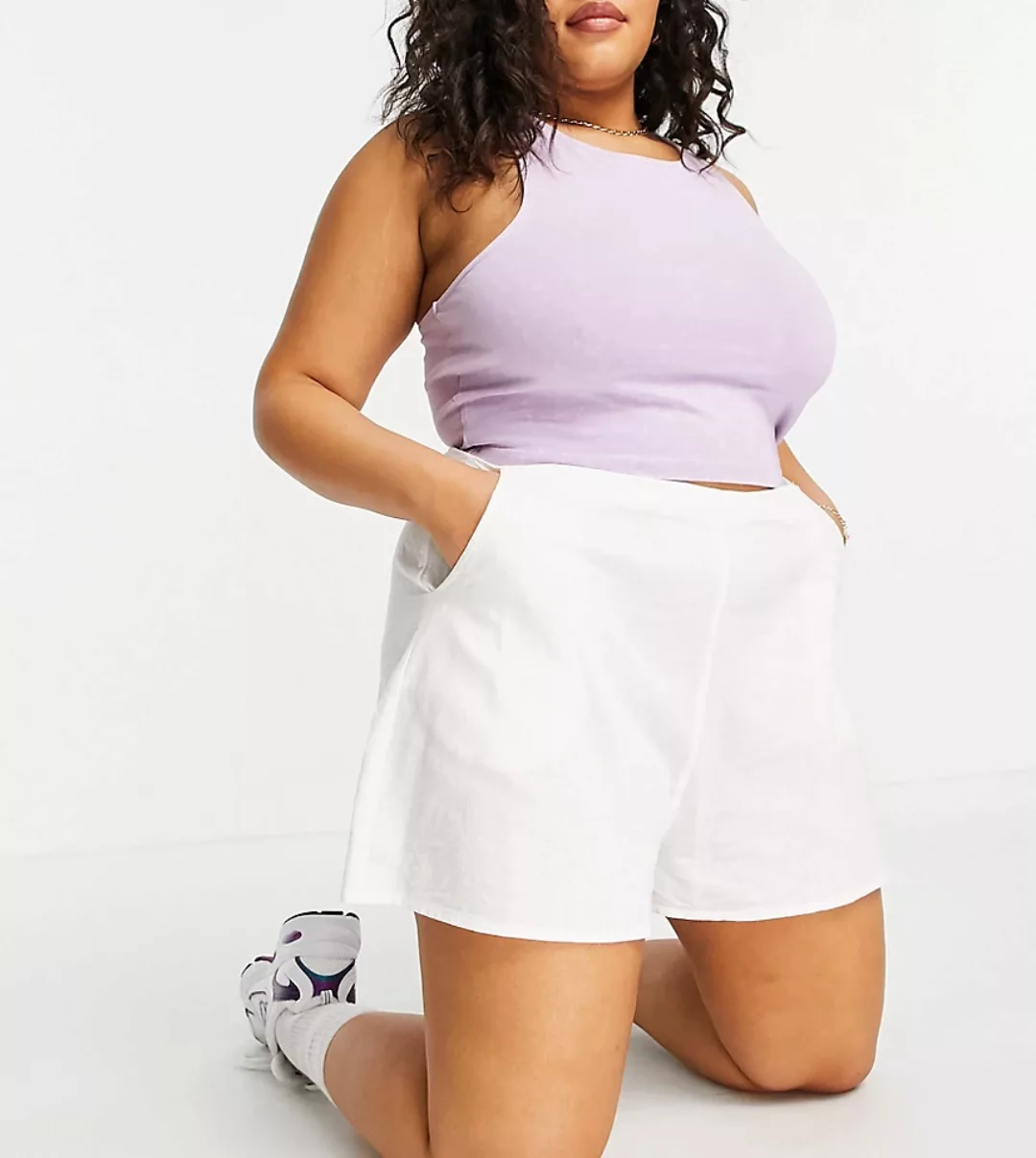 ASOS DESIGN Curve – Weiße Shorts in Leinenoptik günstig online kaufen