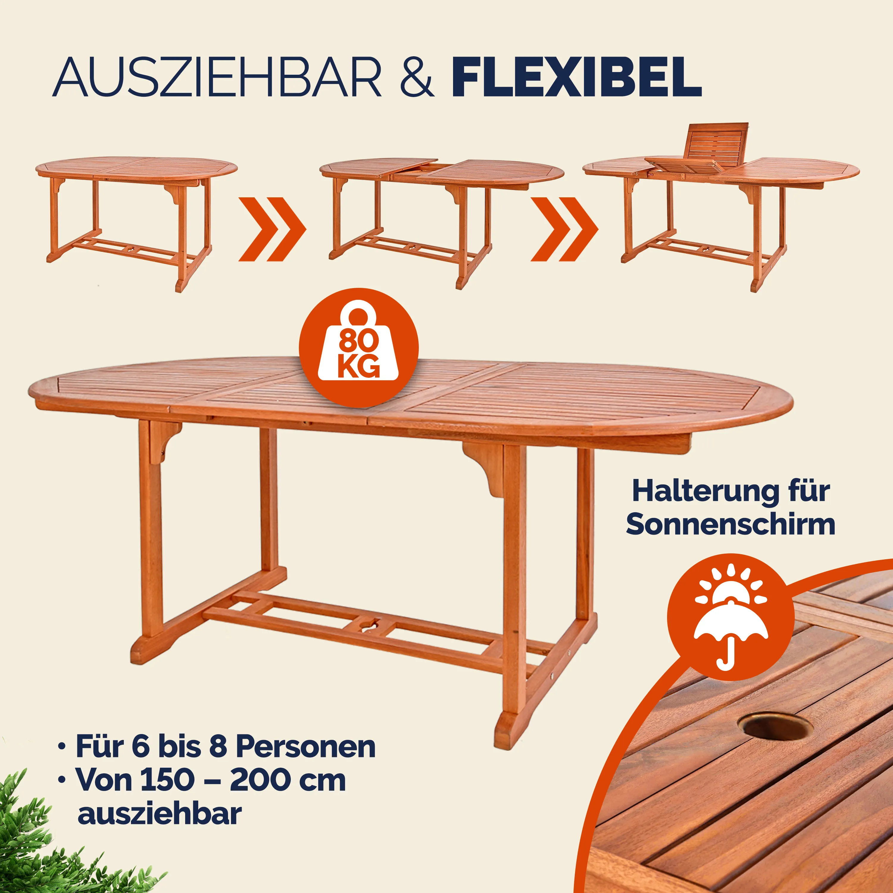 Gartentisch Vanamo Eukalyptusholz 150-200x100x74cm FSC®-zertifiziert günstig online kaufen