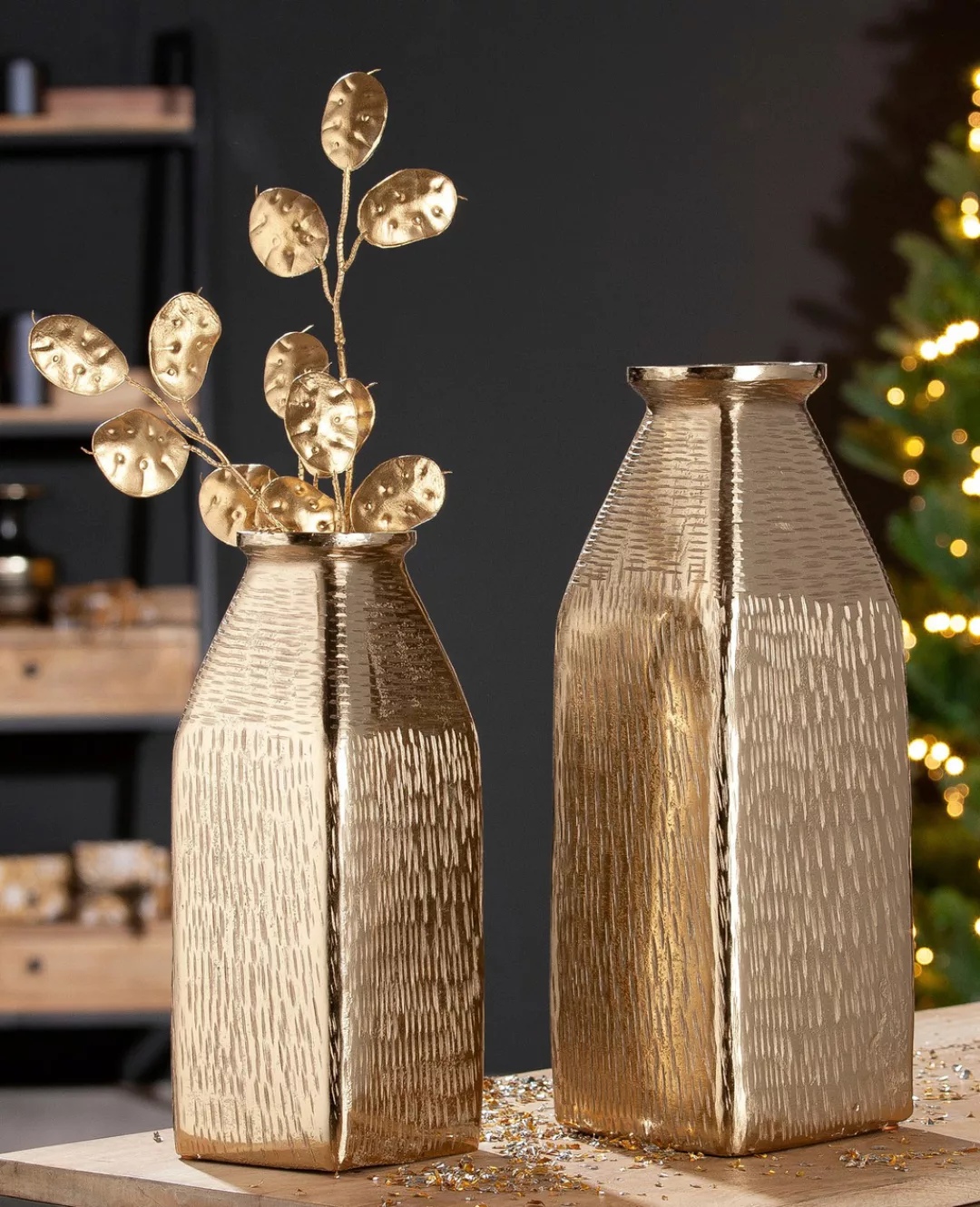 GILDE Tischvase »Lola, Dekovase«, (1 St.), Vase aus Aluminium, mit geritzte günstig online kaufen