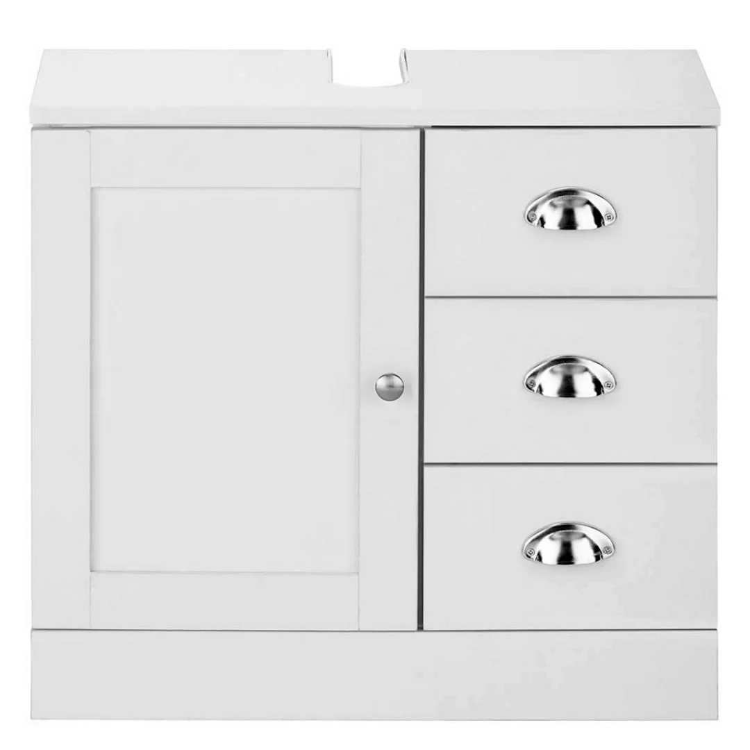 Waschbeckenschrank in Weiß drei Schubladen und einer Tür günstig online kaufen