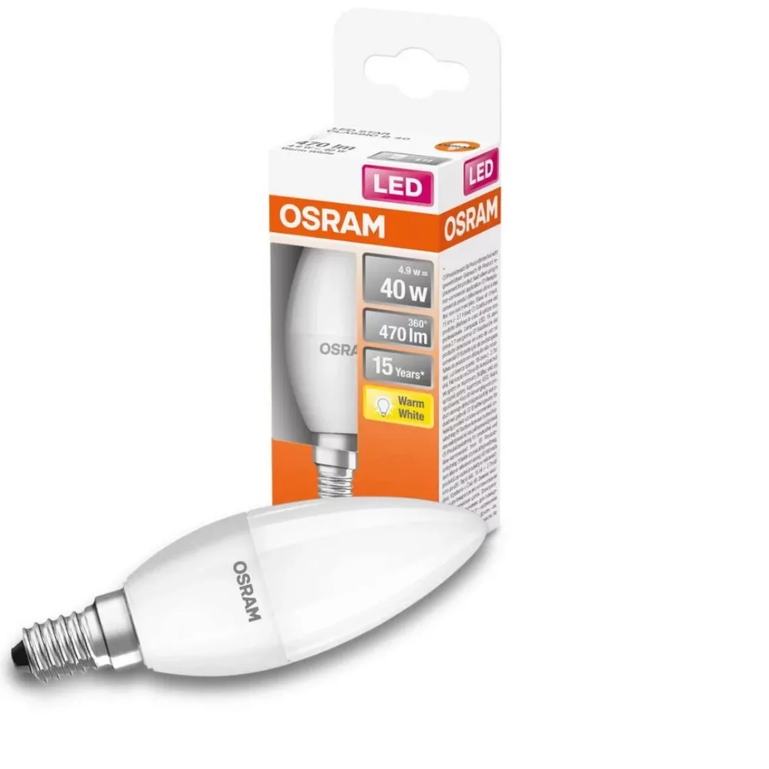 Osram LED Lampe ersetzt 40W E14 Kerze - B38 in Weiß 4,9W 470lm 2700K 4er Pa günstig online kaufen