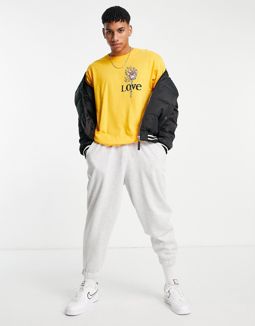 New Love Club – Oversize-T-Shirt in Orange mit „Love“-Print vorne günstig online kaufen