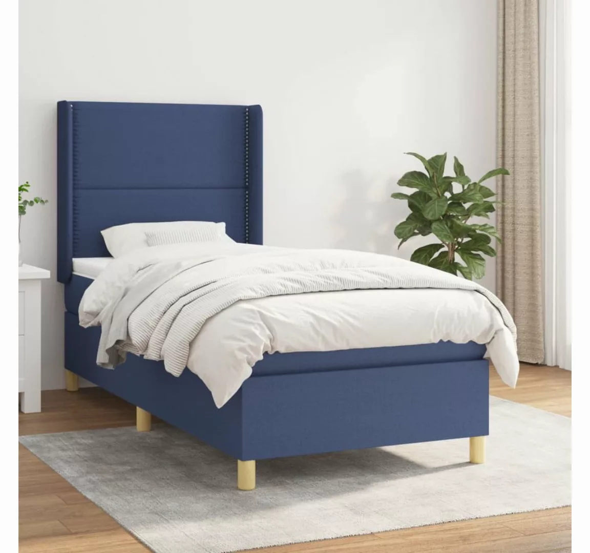 vidaXL Boxspringbett Boxspringbett mit Matratze Blau 80x200 cm Stoff Bett B günstig online kaufen