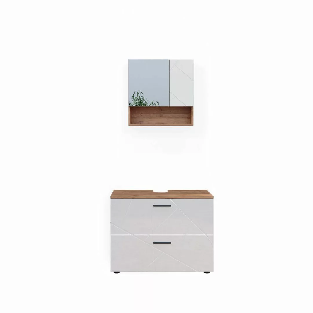 Vicco Badmöbel-Set Irma, Eiche/Weiß Hochglanz, 2 günstig online kaufen