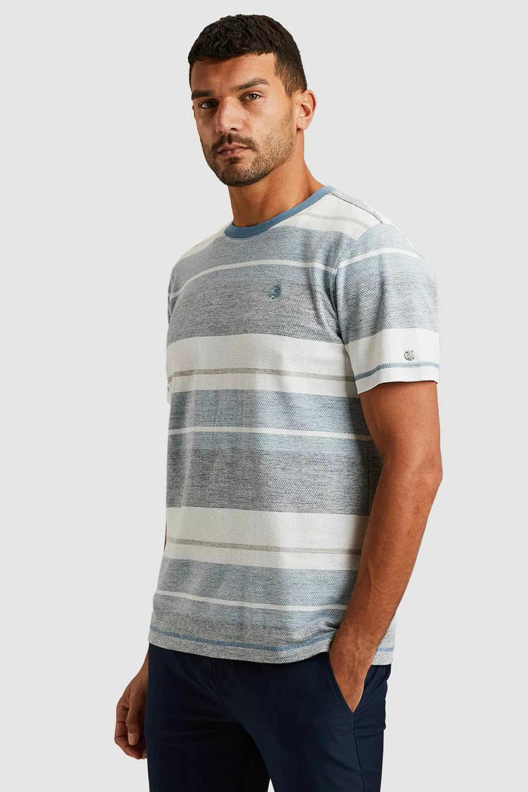 Cast Iron T-Shirt Knitted Streifen Blau - Größe XL günstig online kaufen