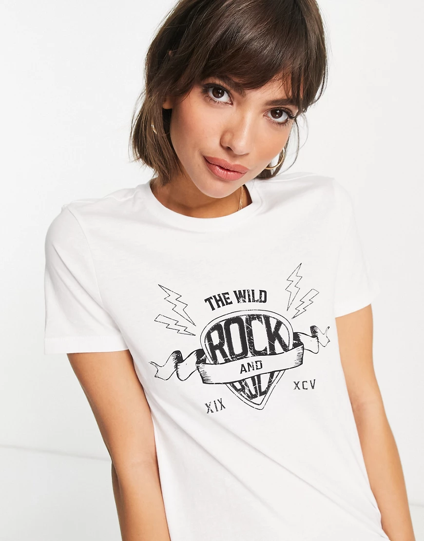 Only – Lima – Kurzärmliges T-Shirt in Weiß mit Grafik günstig online kaufen