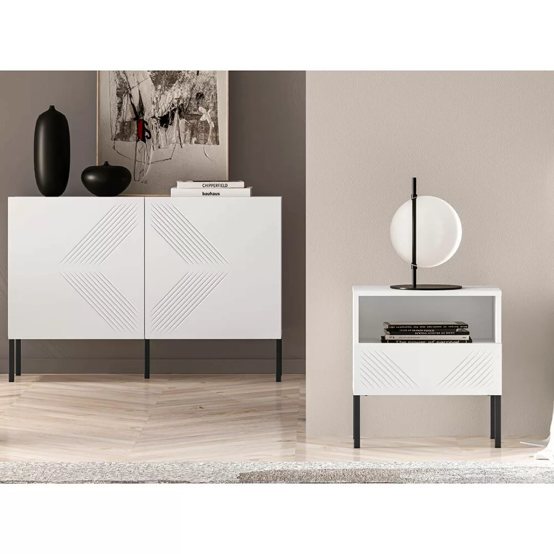 Schlafzimmermöbel Set 2-teilig CHENNAI-131 in weiß mit schwarzen Metallfüße günstig online kaufen