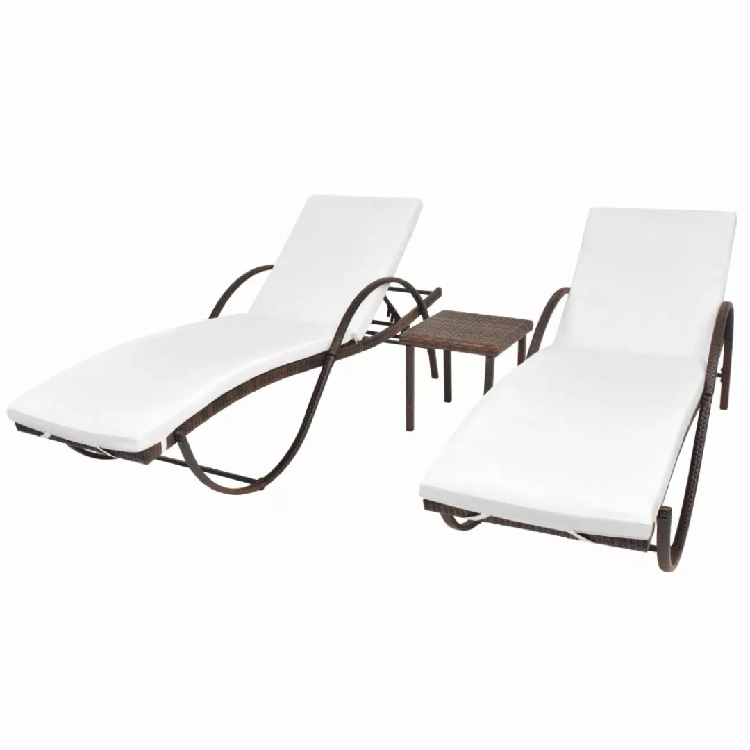 Sonnenliegen 2 Stk. Mit Tisch Poly Rattan Braun günstig online kaufen