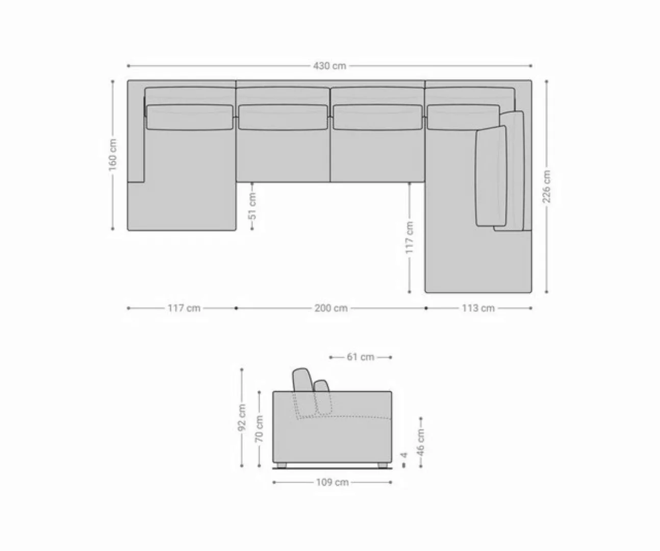 DELIFE Wohnlandschaft Isla, Chenille Anthrazit 430x225 cm Ottomane rechts günstig online kaufen