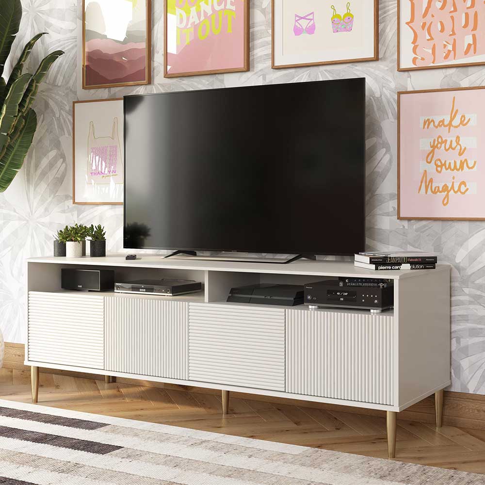 TV Board im Skandi Design Taupe und Goldfarben günstig online kaufen