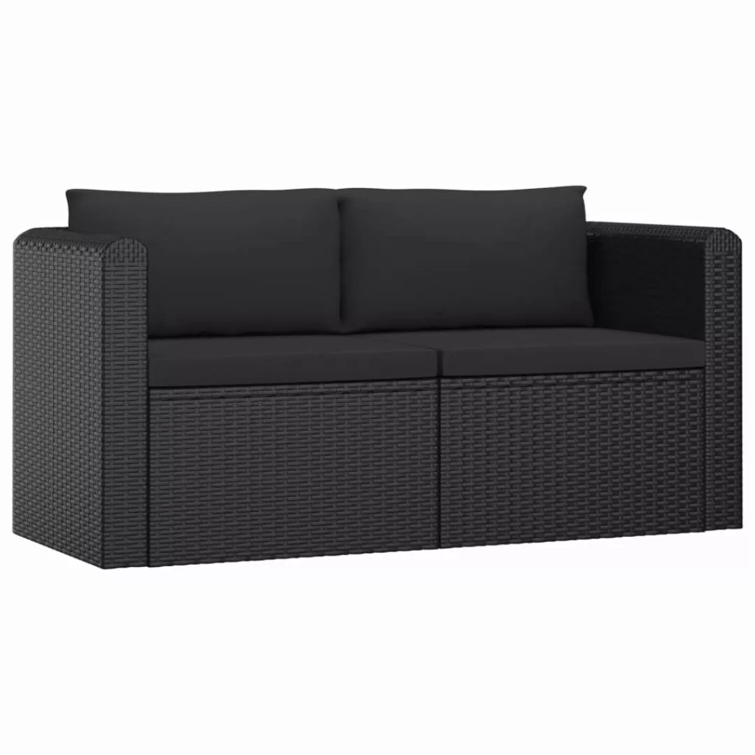 2-tlg. Garten-sofagarnitur Mit Auflagen Poly Rattan Schwarz günstig online kaufen