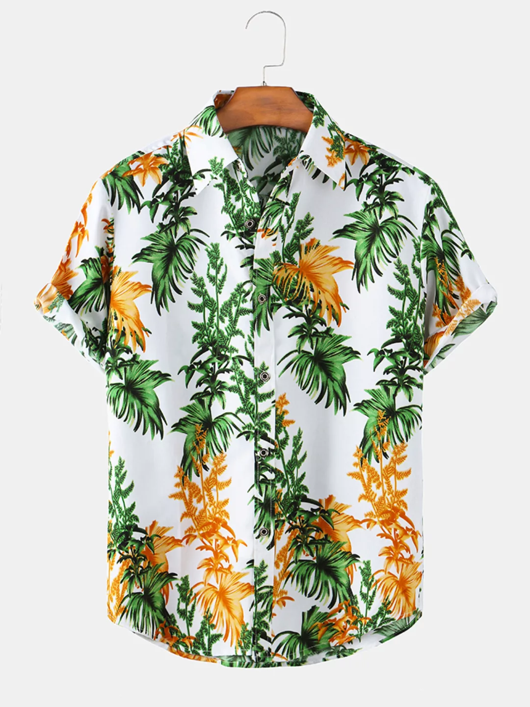 Mens Leaf Printed Atmungsaktiv & Dünn Holiday Casual Short SLeeve Shirts günstig online kaufen